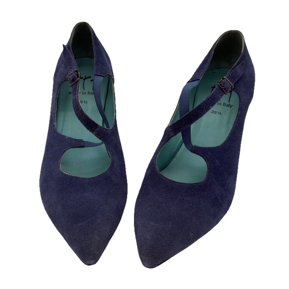Thierry Rabotin Blue Suede Mary Jane Pointy Toe Heels EU 39.5 Handmade Italy